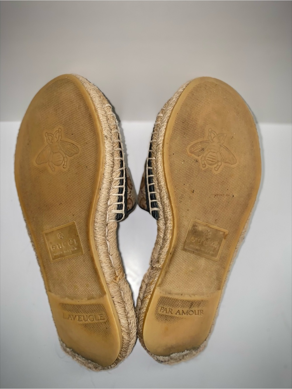 Authentic Gucci Beige Monogram Slide Espadrille with Gold GG - Picture 8 of 15